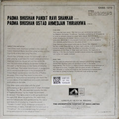 Pandit Ravi Shankar, Ustad Ahmedjan Thirakhwa - Padma Bhushan Pandit Ravi Shankar (Sitar) Padma Bhushan Ustad Ahmedjan Thirakhwa (Tabla) (Vinyl)