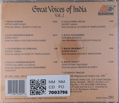 Ustad Amir Khan, Girija Devi, Pandit Jasraj, Ustad Salamat Ali Khan, Parveen Sultana, Rashid Khan, Gokulotsav Maharaj - Great Voices of India Vol. 2 (CD)