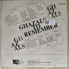 K.L. Saigal, Mukesh, Begum Akhtar, C.H. Atma, Talat Mahmood, Malika Pukhraj, Shanti Hiranand, Mohd. Rafi - Ghazals to Remember (Vinyl)