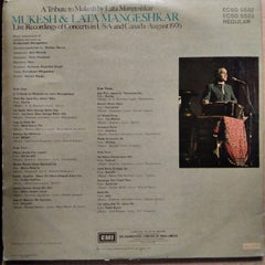 Mukesh & Lata Mangeshkar - A Tribute To Mukesh By Lata Mangeshkar (Live Recordings Of Concerts In U•S•A• And Canada-August 1976) (Vinyl)