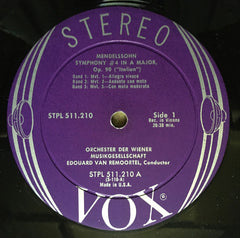 Felix Mendelssohn-Bartholdy / Pyotr Ilyich Tchaikovsky - Edouard Van Remoortel, Orchester Der Wiener Musikgesellschaft - Symphony No. 4 In A Major, Op. 90 "Italian" - Capriccio Italien, Op. 45 (Vinyl) Image