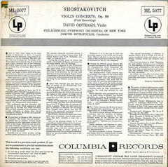 Dmitri Shostakovich - David Oistrach, New York Philharmonic Orchestra, The, Dimitri Mitropoulos - Violin Concerto (Op. 99) (Vinyl) Image