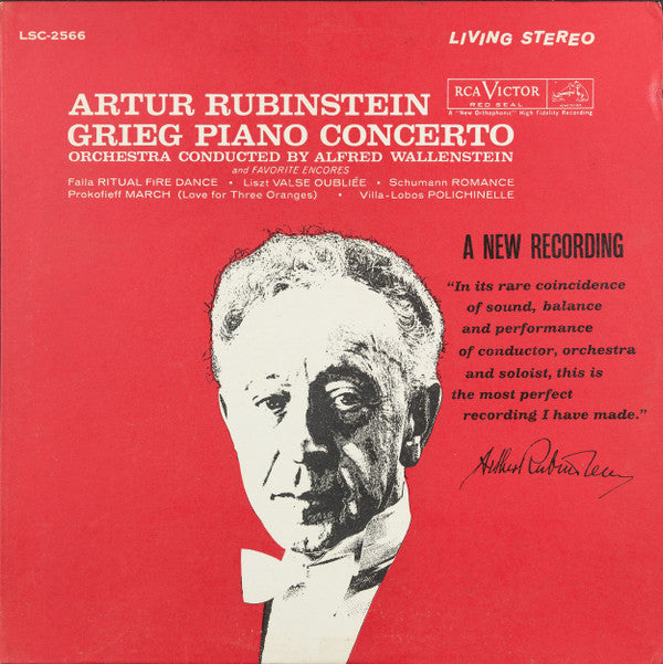 Arthur Rubinstein, Alfred Wallenstein, Edvard Grieg, Manuel De Falla, Franz Liszt, Robert Schumann, Sergei Prokofiev, Heitor Villa-Lobos - Grieg Piano Concerto and Favorite Encores (Vinyl)