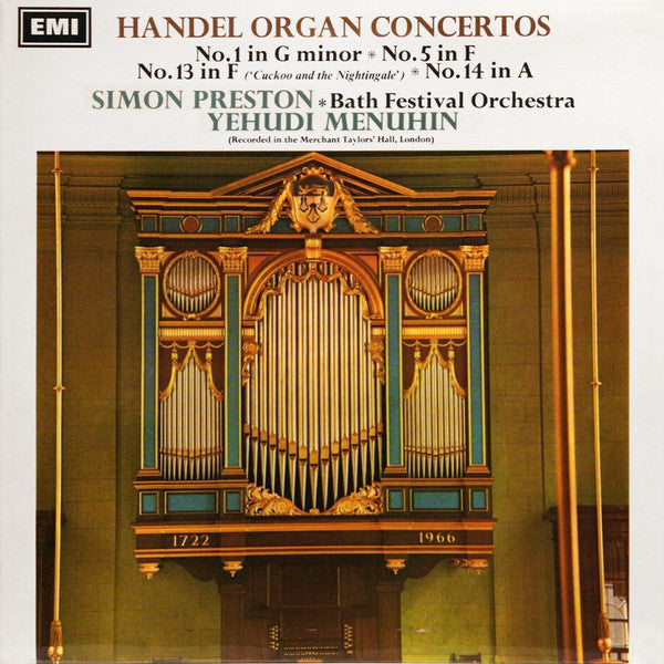 Georg Friedrich HÃ¤ndel, Simon Preston (Organ) With The Bath Festival Orchestra Conducted By Yehudi Menuhin - Organ Concertos No.1, No.5, No.14, No.13 "Cuckoo And The Nightingale" (Vinyl)