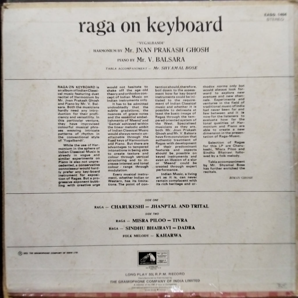 Jnan Prakash Ghosh & V. Balsara  - Raga On Keyboard (Vinyl)