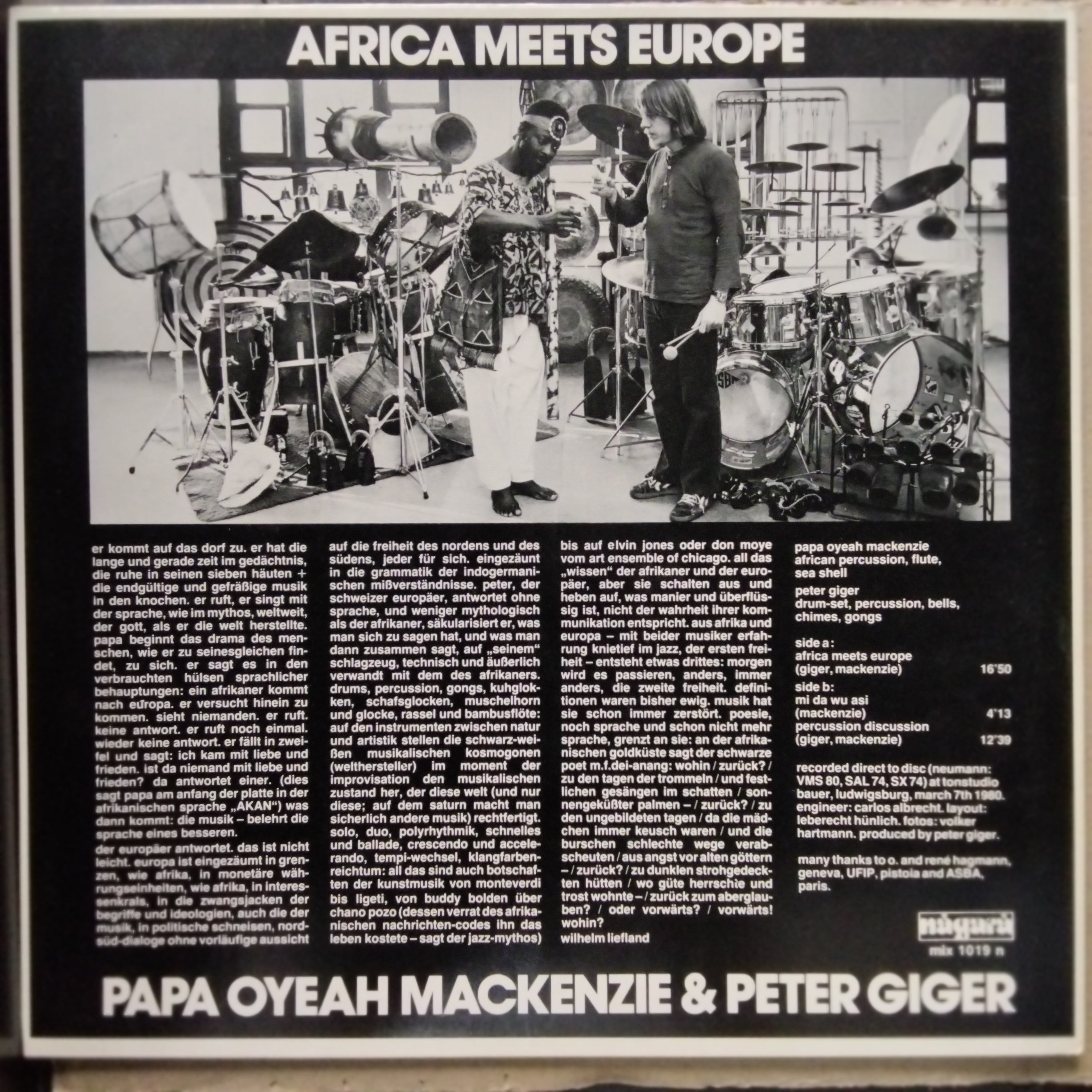 Papa Oyeah Mackenzie & Peter Giger  - Africa Meets Europe (Vinyl)
