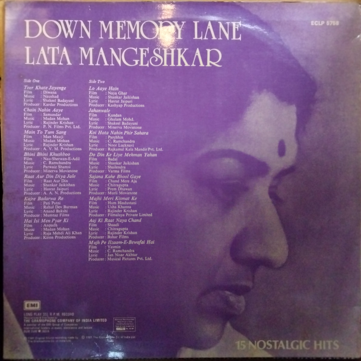Lata Mangeshkar  - Down Memory Lane (Vinyl)