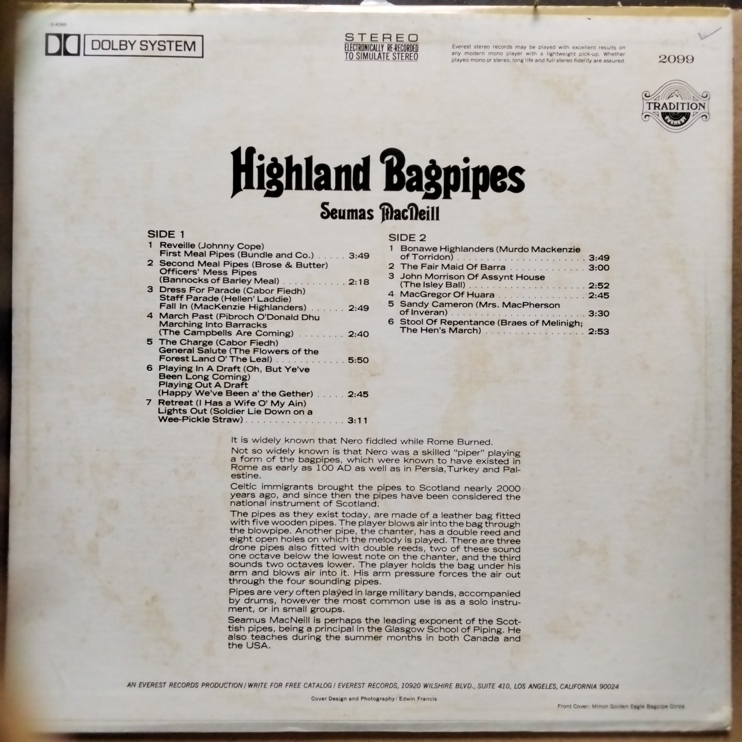 Seumas MacNeill  - Highland Bagpipes Album Cover More Images (Vinyl)