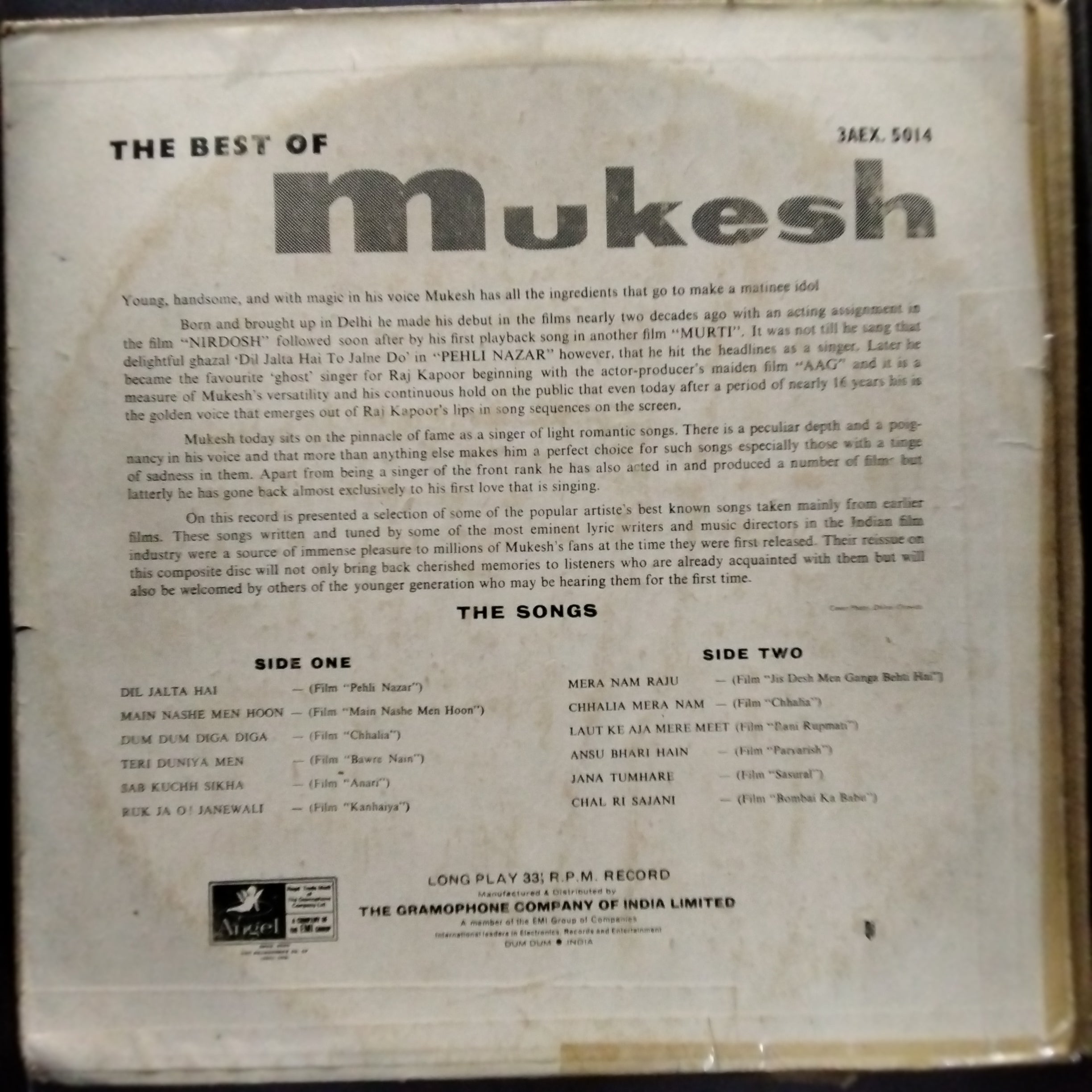 Mukesh  - The Best Of Mukesh (Vinyl)