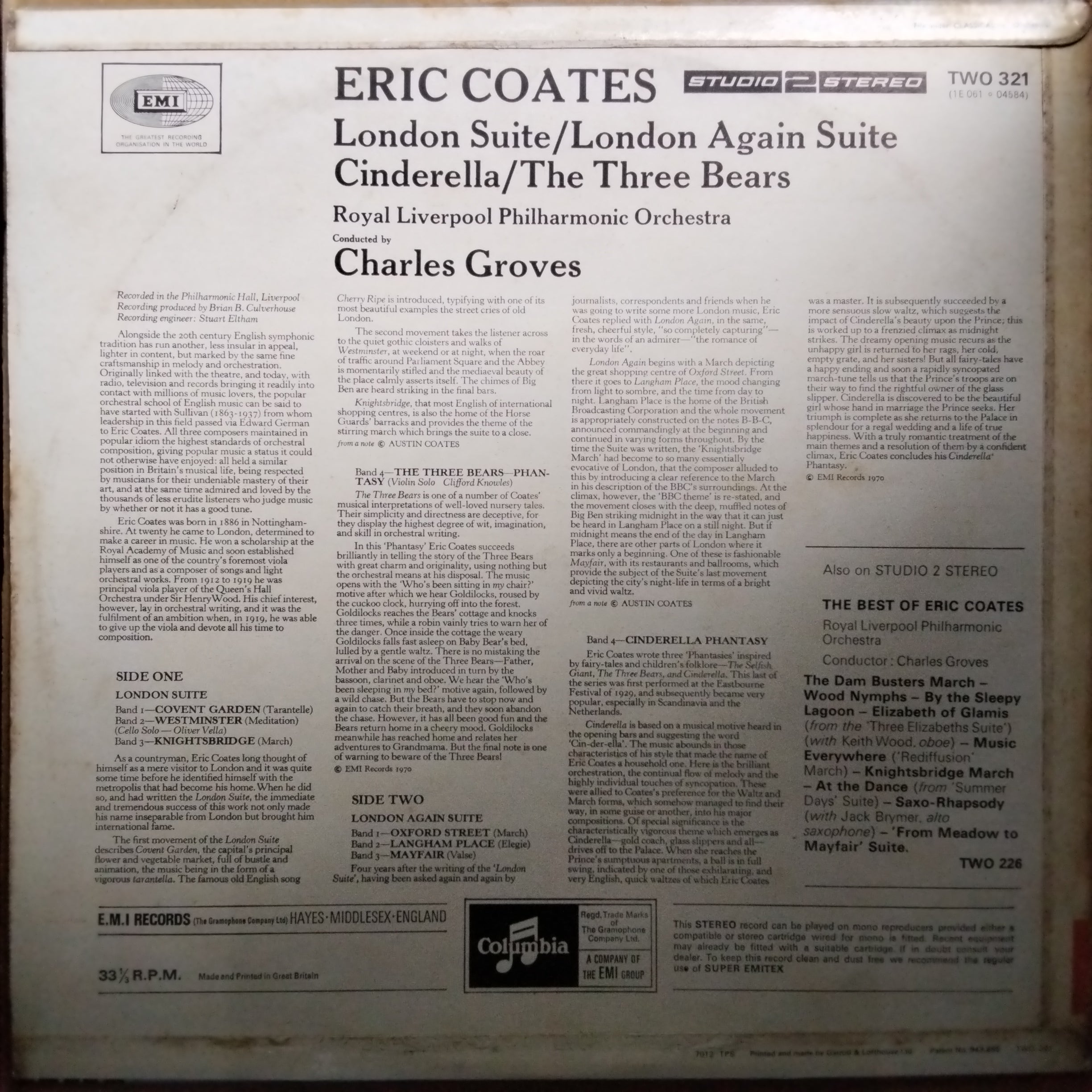 Eric Coates, Royal Liverpool Philharmonic Orchestra Conducted By Charles Groves*  - London Suite/London Again Suite/Cinderella/The Three Bears (Vinyl)