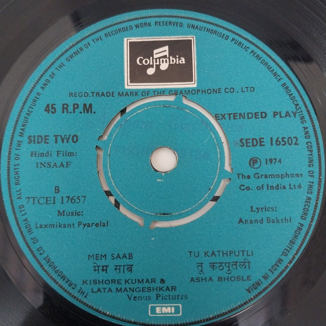 Laxmikant-Pyarelal - Insaaf (45-RPM)