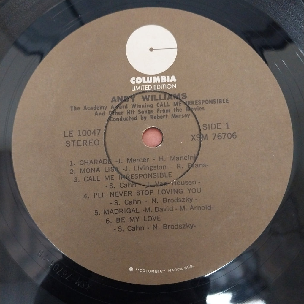 Andy Williams - The Academy Award Winning Call Me Irresponsible And Other Hit Songs From The Movies (Vinyl)
