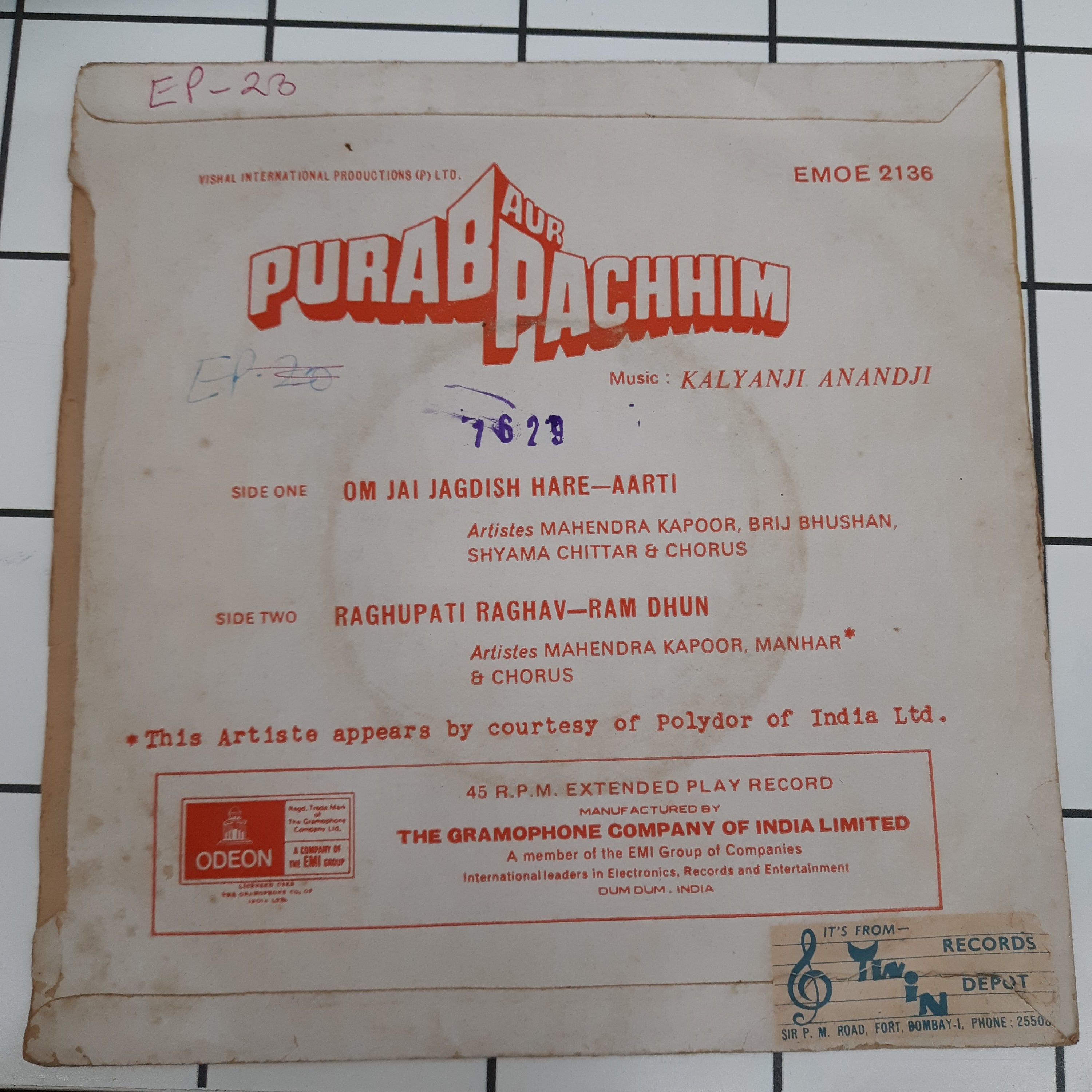 Kalyanji Aananji - Purab Aur Pachhim  (45-RPM)
