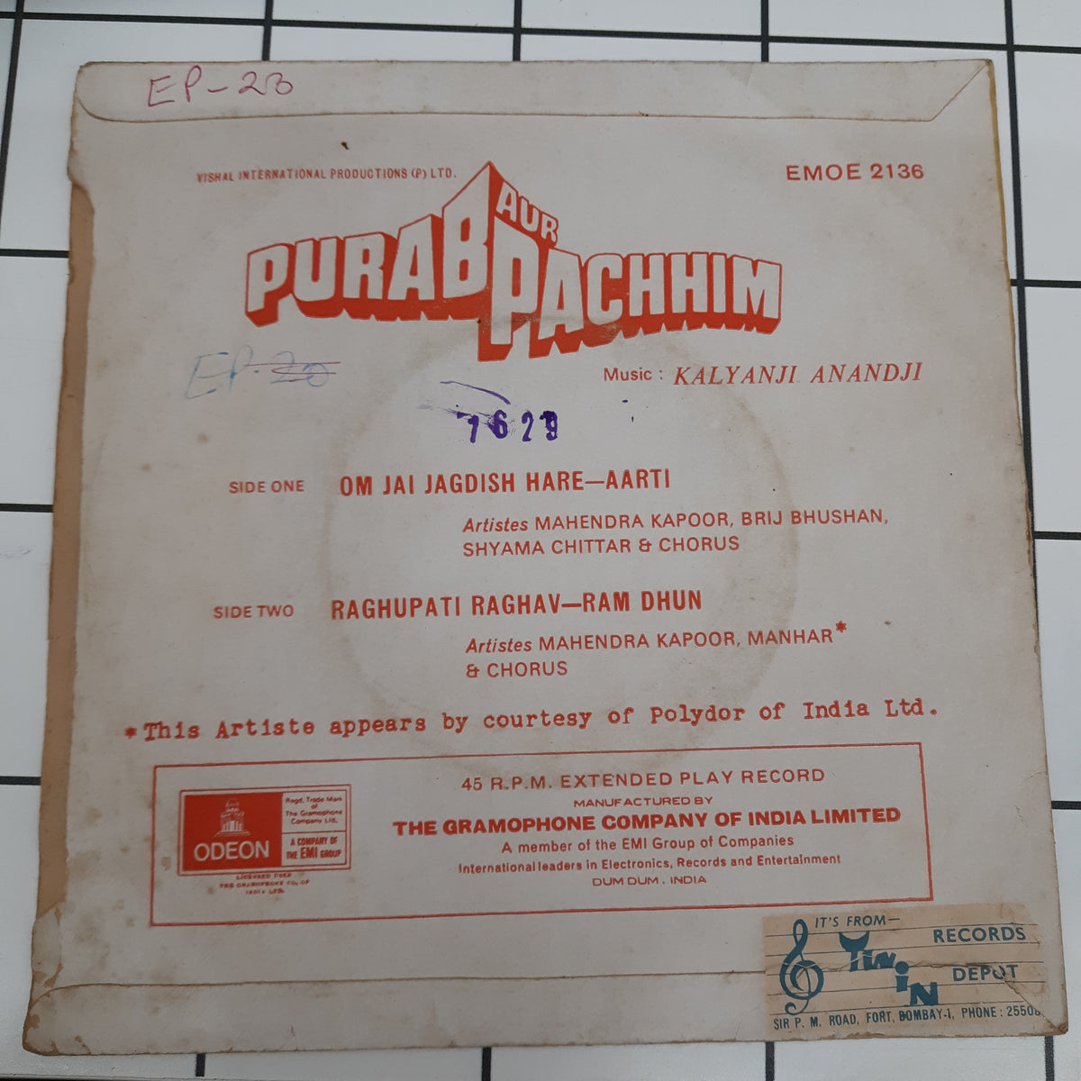 Kalyanji Aananji - Purab Aur Pachhim  (45-RPM)