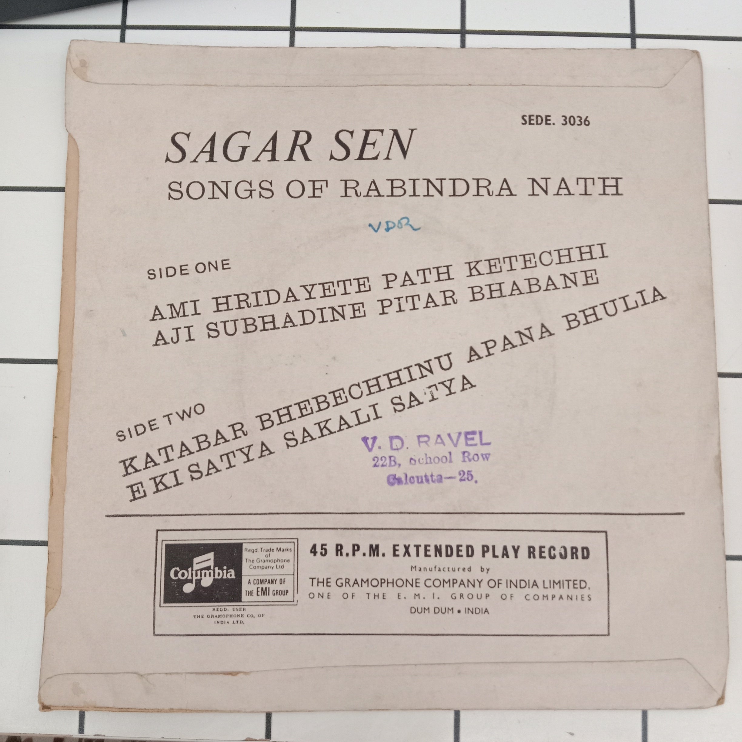 Sagar Sen - Songs Of Rabindra Nath (45-RPM)