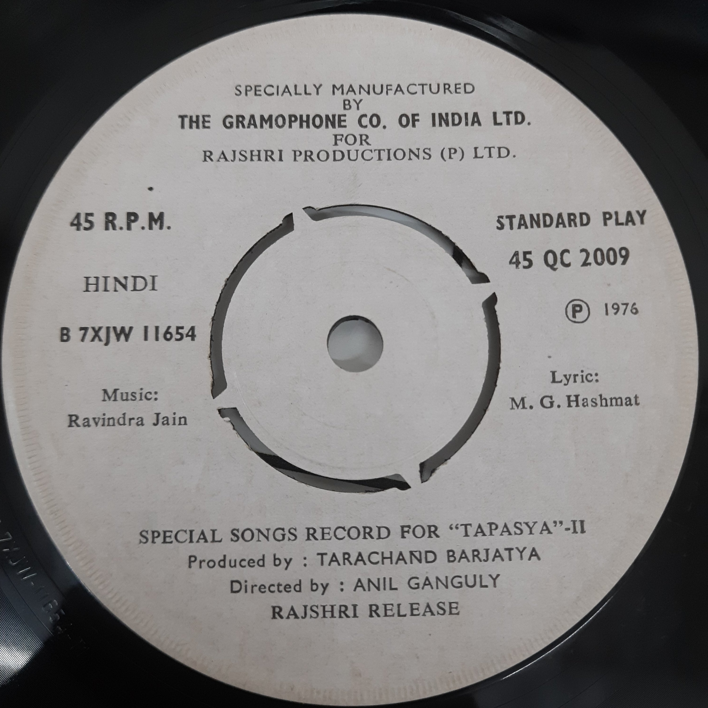 Ravindra Jain - Special Songs Record For "Tapasya"  (45-RPM)