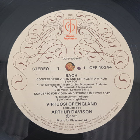 Johann Sebastian Bach, Virtuosi Of England, The, Arthur Davison, Hugh Bean, Kenneth Sillito - Double Concerto In D Minor, Concerto In A Minor, Concerto In E Major (Vinyl)
