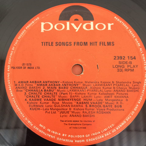 Various - Title Songs From Hit Films (Vinly)