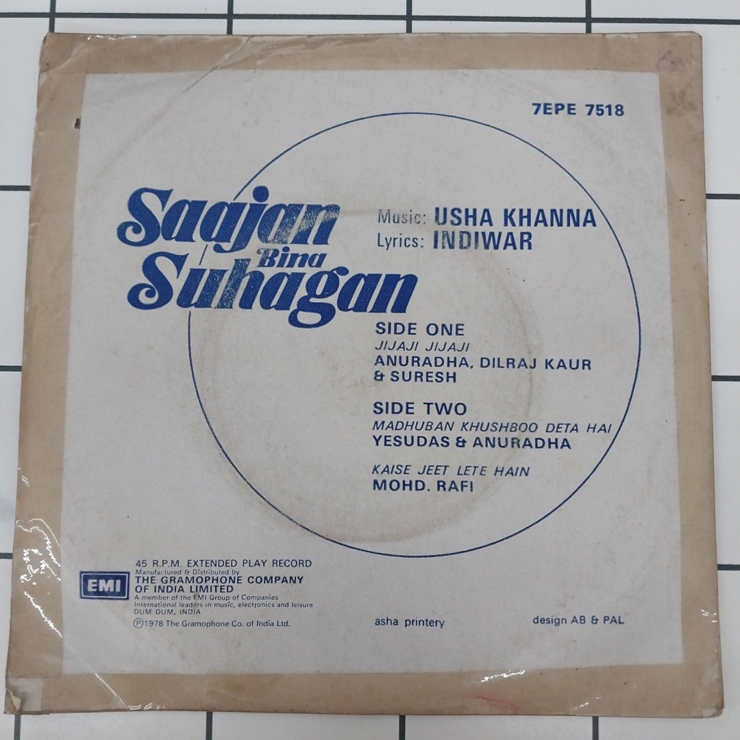 Usha Khanna, Indivar - Saajan Bina Suhagan (45-RPM)