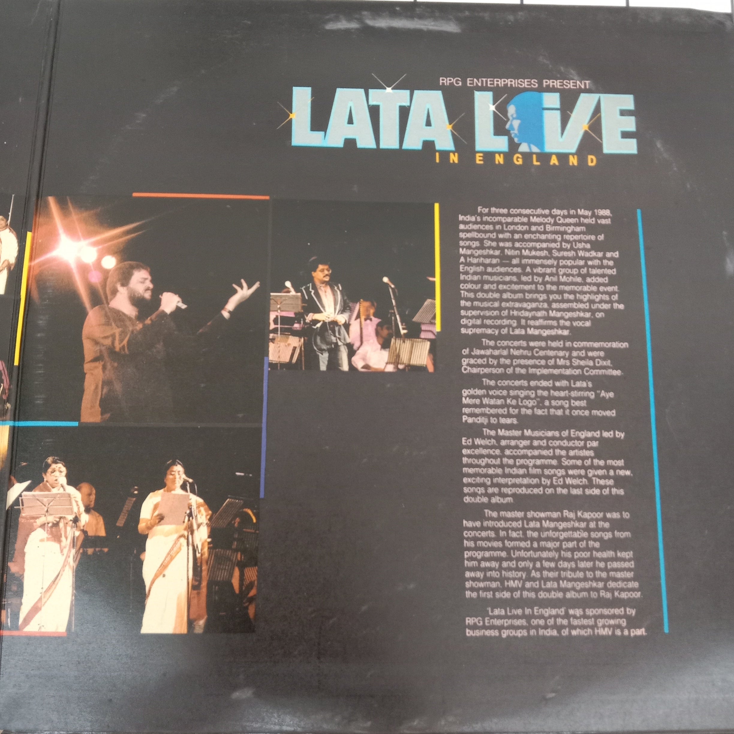 Lata Mangeshkar With Usha Mangeshkar, Nitin Mukesh, Suresh Wadkar, Hariharan - Lata Live In England (Vinyl) (2)