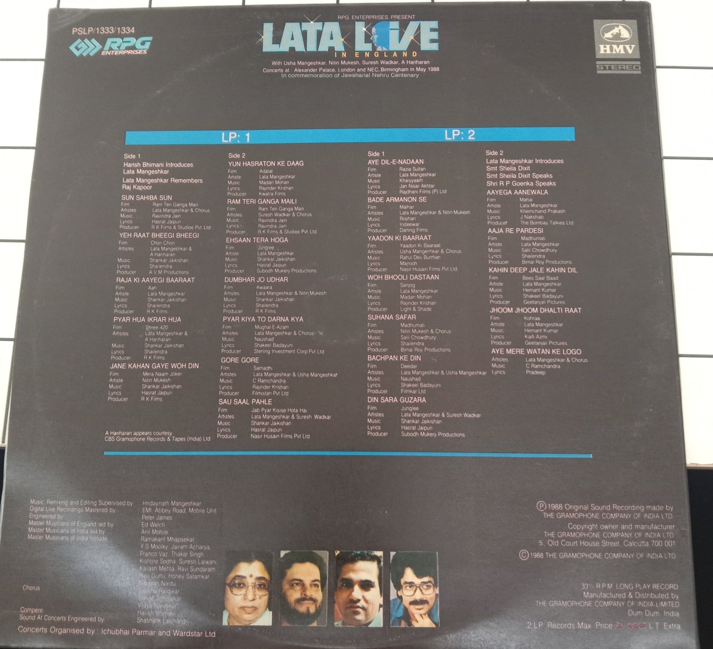 Lata Mangeshkar With Usha Mangeshkar, Nitin Mukesh, Suresh Wadkar, Hariharan - Lata Live In England (Vinyl) (2)