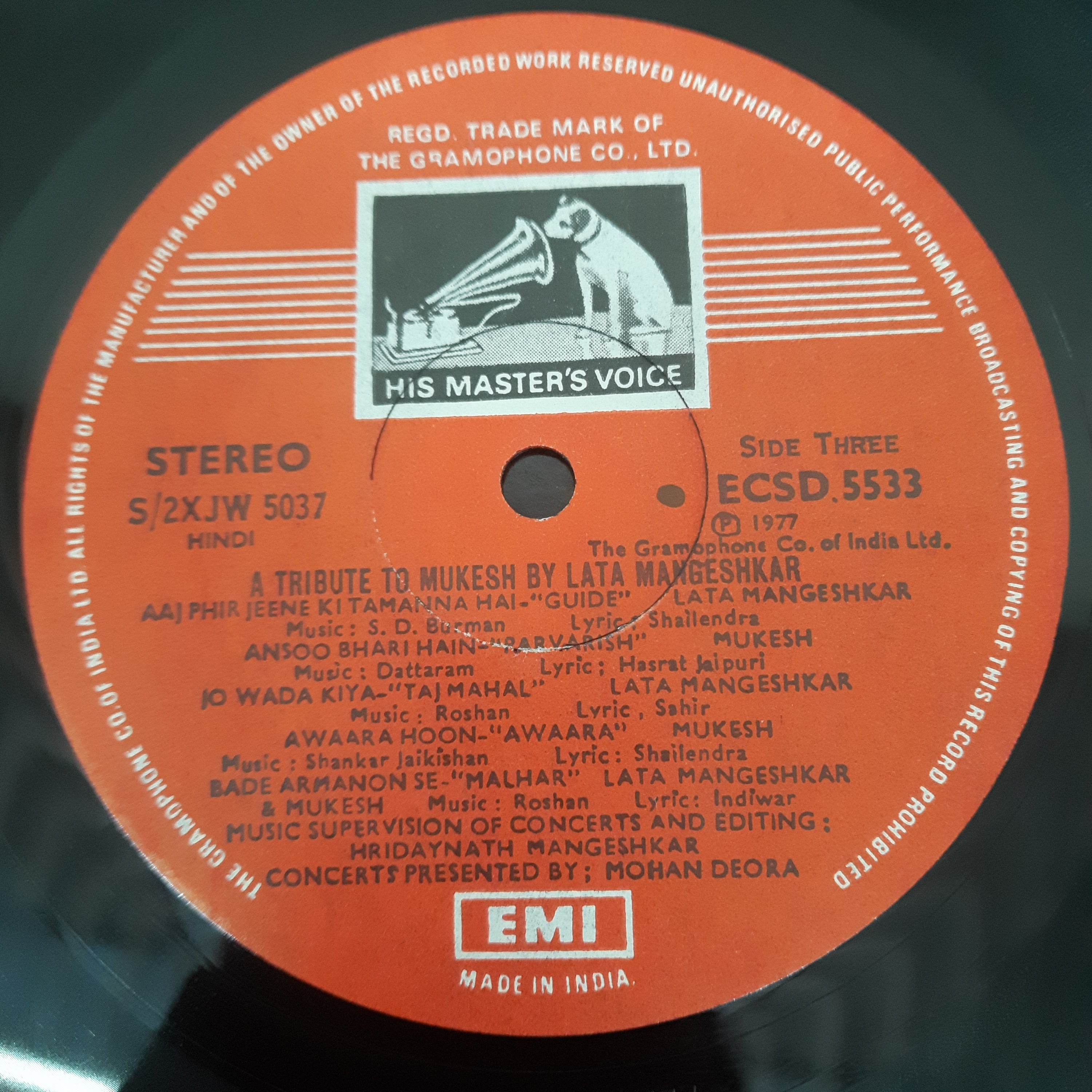 Mukesh & Lata Mangeshkar - A Tribute To Mukesh By Lata Mangeshkar (Live Recordings Of Concerts In U•S•A• And Canada-August 1976) (Vinyl) (2)