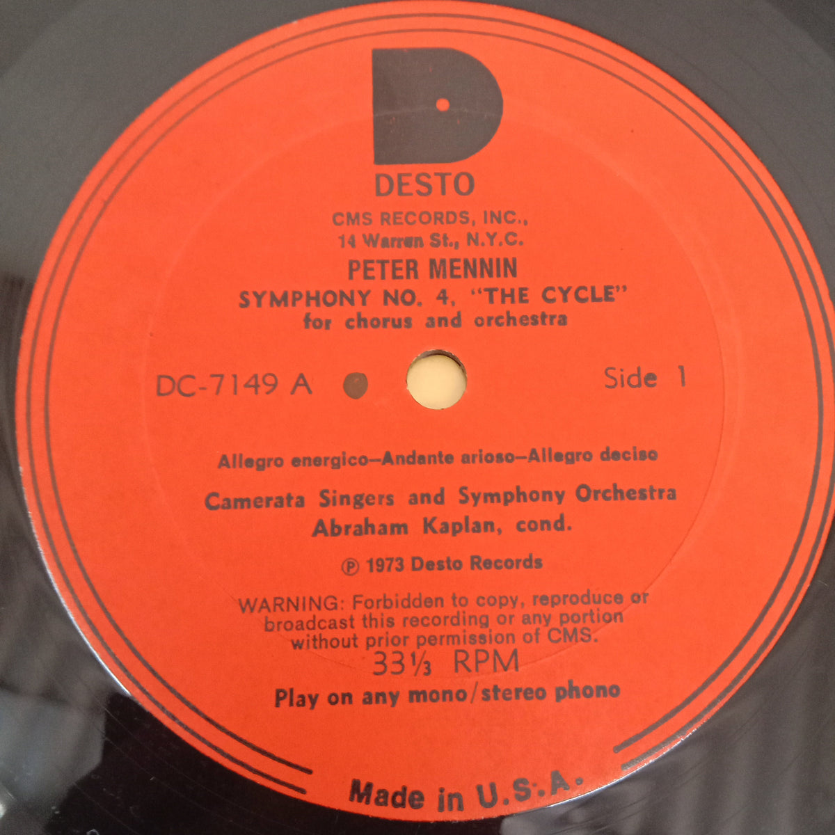 Peter Mennin, Carl Czerny - Symphony No. 4, "The Cycle" For Chorus And Orchestra Op. 153 (Vinyl)