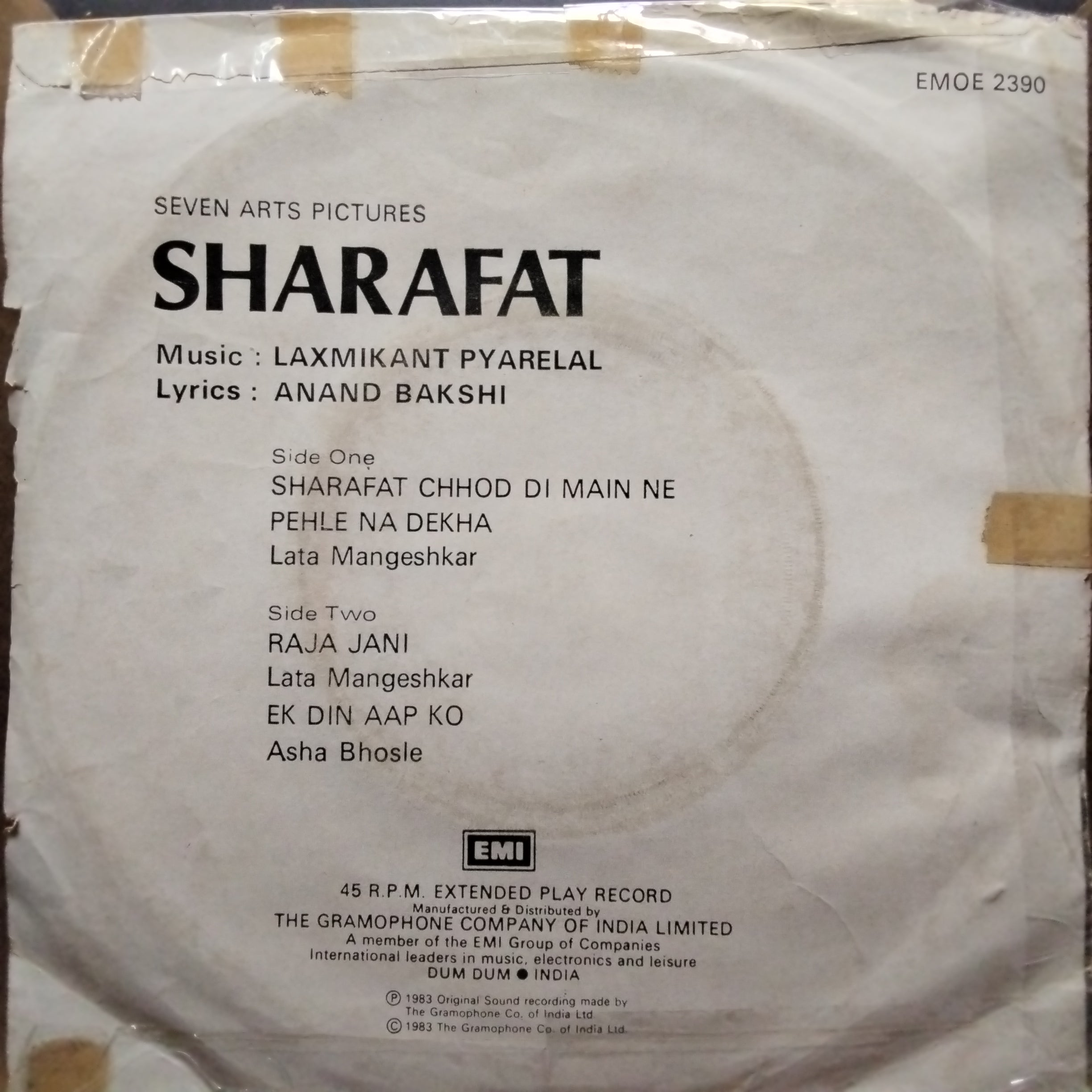Laxmikant Pyarelal*, Anand Bakshi  - Sharafat (45-RPM)