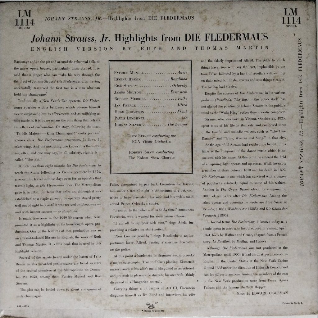 Fritz Reiner, RCA Victor Orchestra - Die Fledermaus (Vinyl)