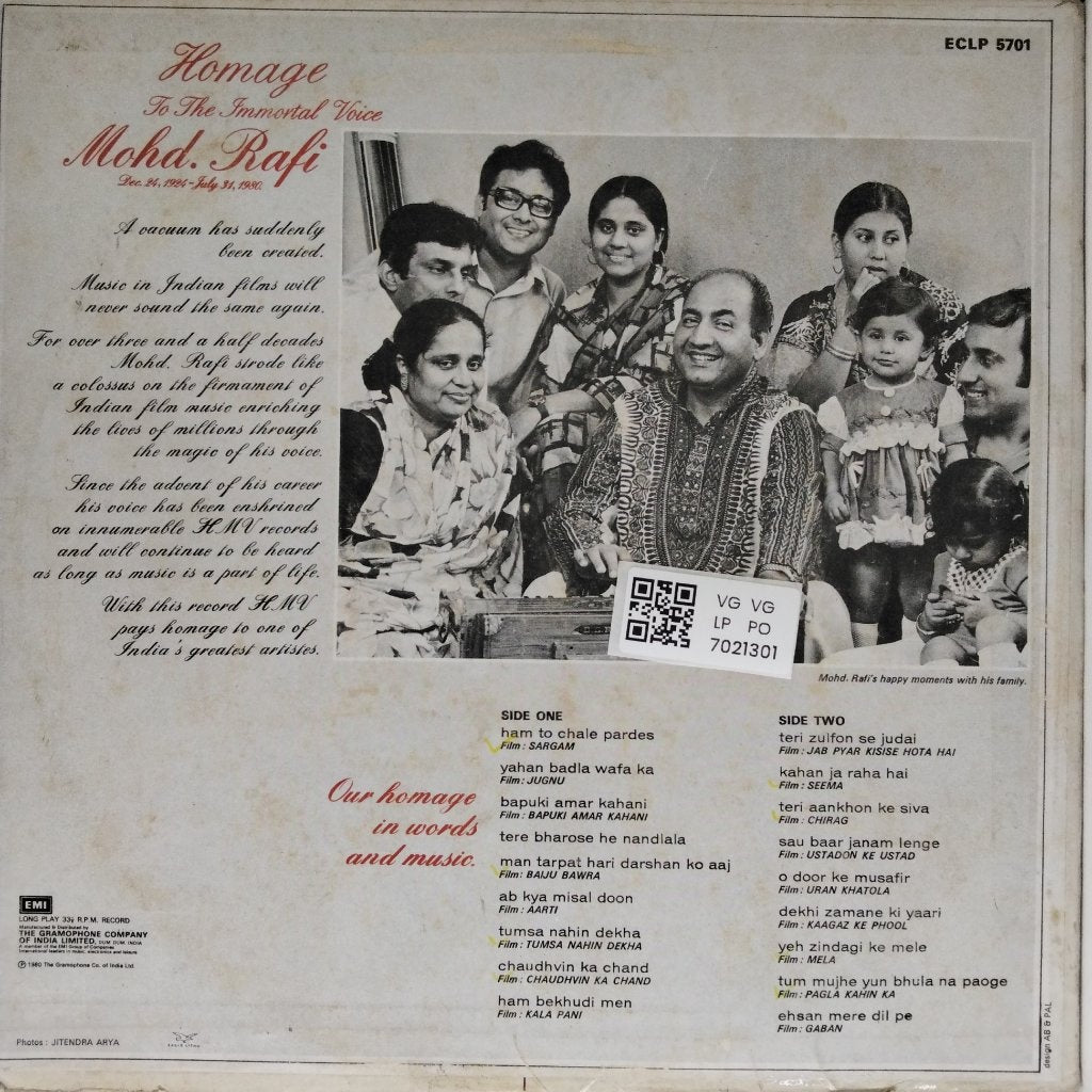 Mohd Rafi - Homage to the Immortal Voice Mohd. Rafi (Vinyl)