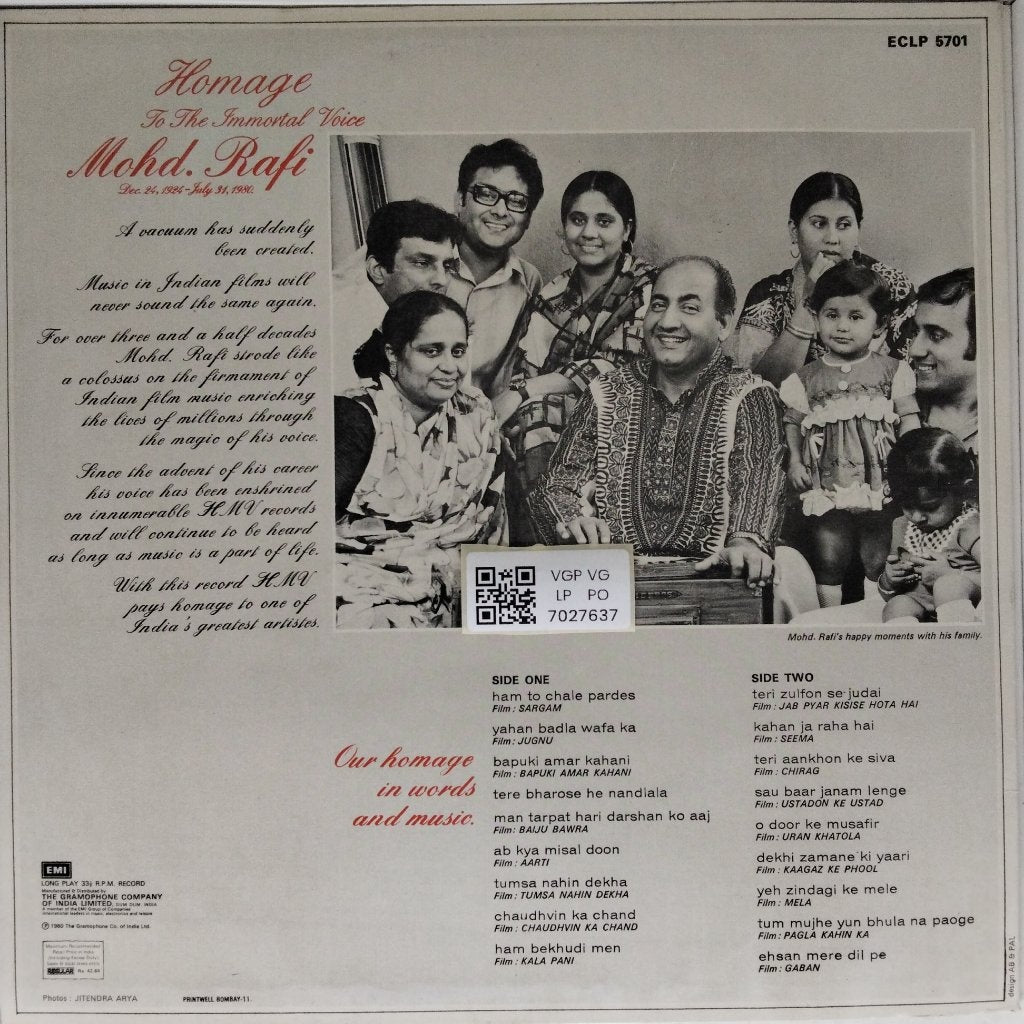 Mohd. Rafi - Homage To The Immortal Voice (Vinyl)