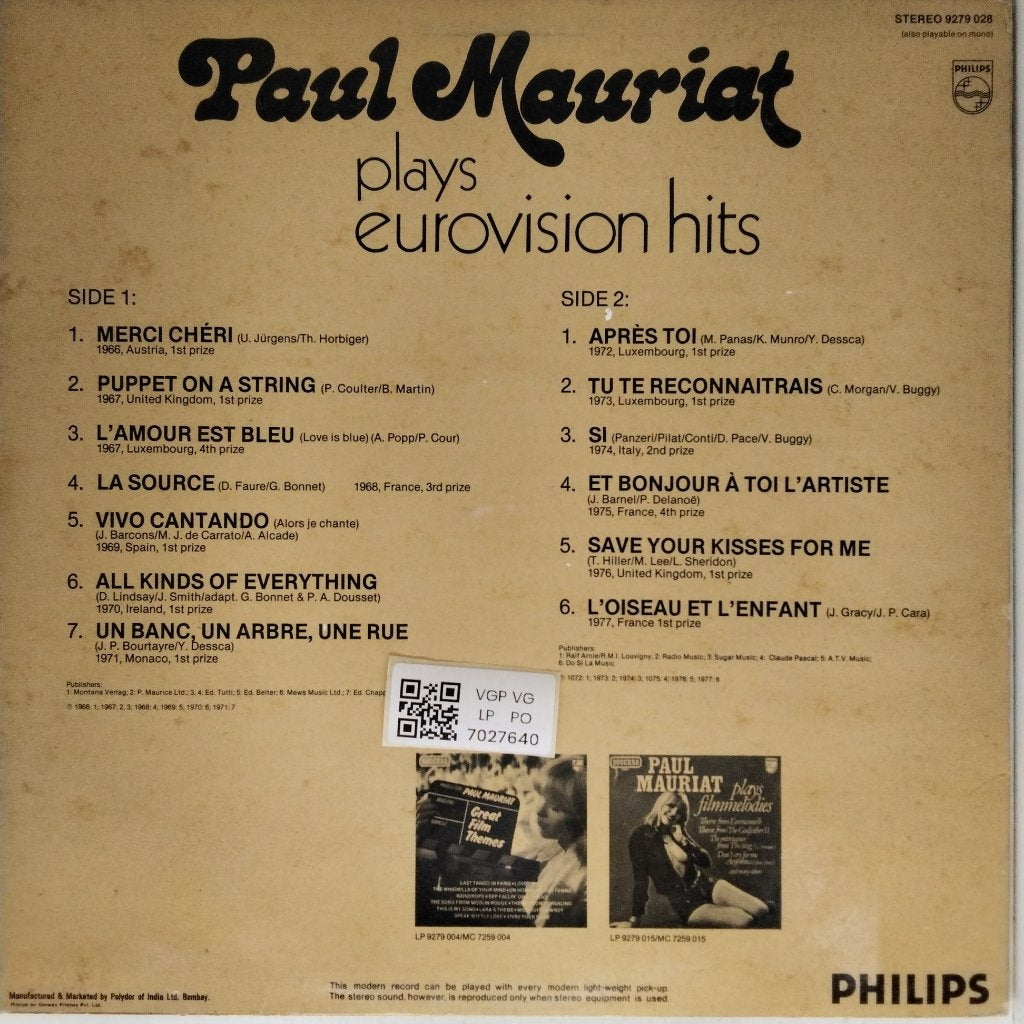 Paul Mauriat - Paul Mauriat plays Eurovision hits (Vinyl)