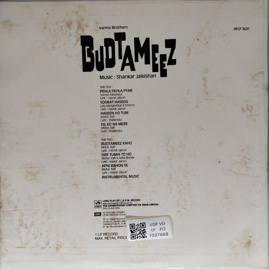 Shankar Jaikishan - Budtameez (Vinyl)