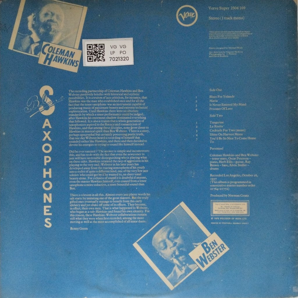 Coleman Hawkins, Ben Webster - Saxophones (Vinyl)