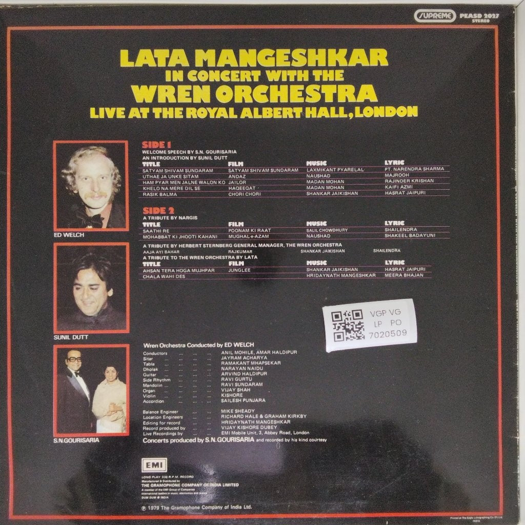 Lata Mangeshkar - In Concert with the Wren Orchestra - Live at the Royal Albert Hall, London (Vinyl)