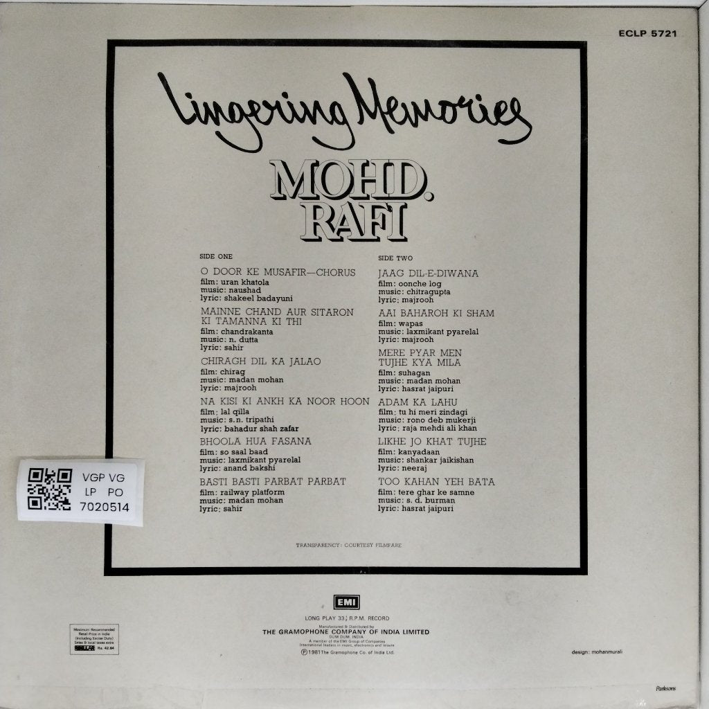 Mohd. Rafi - Lingering Memories (Vinyl)