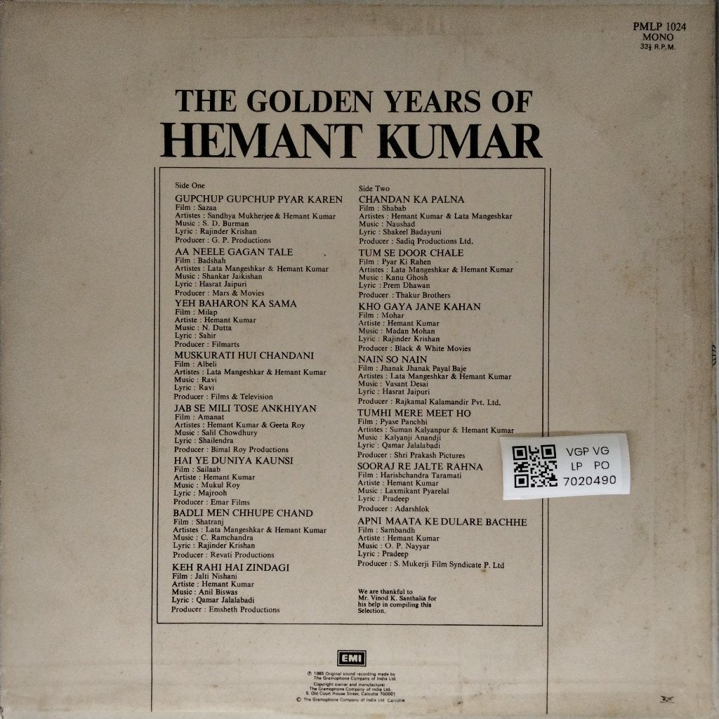 Hemant Kumar - The Golden Years of Hemant Kumar (Vinyl)