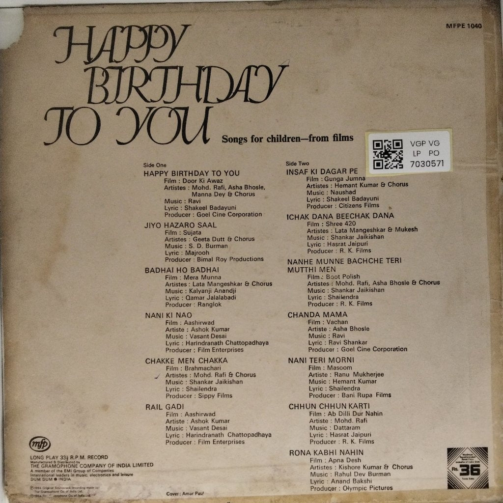 Naushad, S.D. Burman, Shankar Jaikishan - Happy Birthday To You (Vinyl)