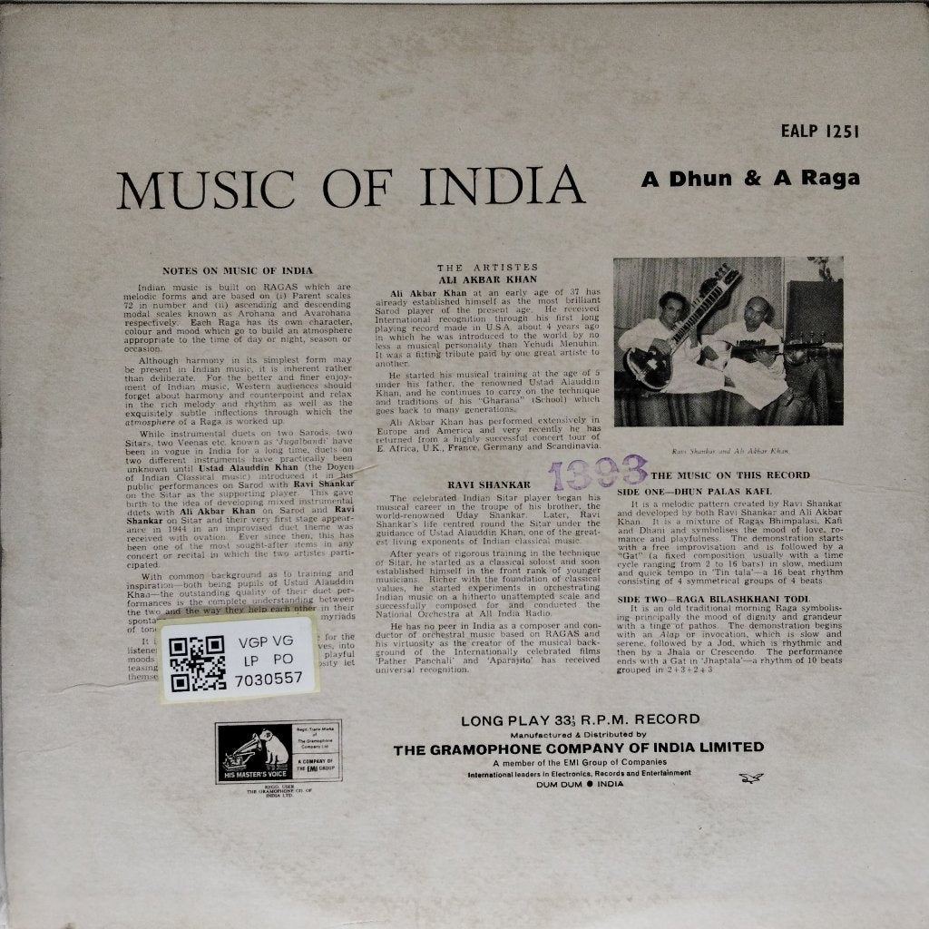 Ravi Shankar, Ali Akbar Khan - Music of India: A Dhun and A Raga (Vinyl)