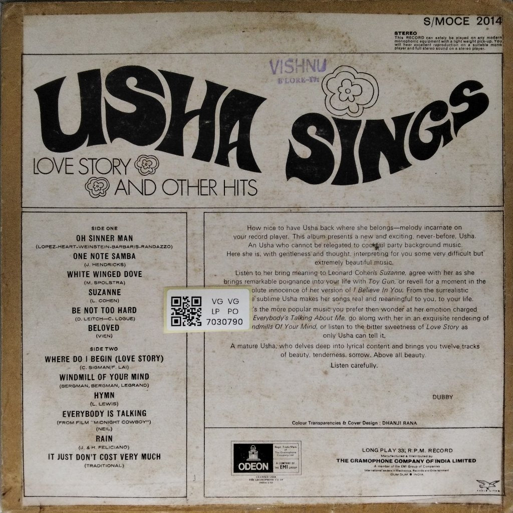 Usha - Usha Sings Love Story and Other Hits (Vinyl)