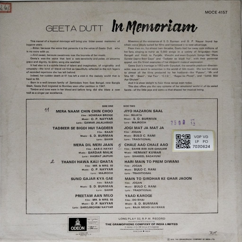 S. D. Burman, O. P. Nayyar, Bulo C. Rani - In Memoriam (Vinyl)