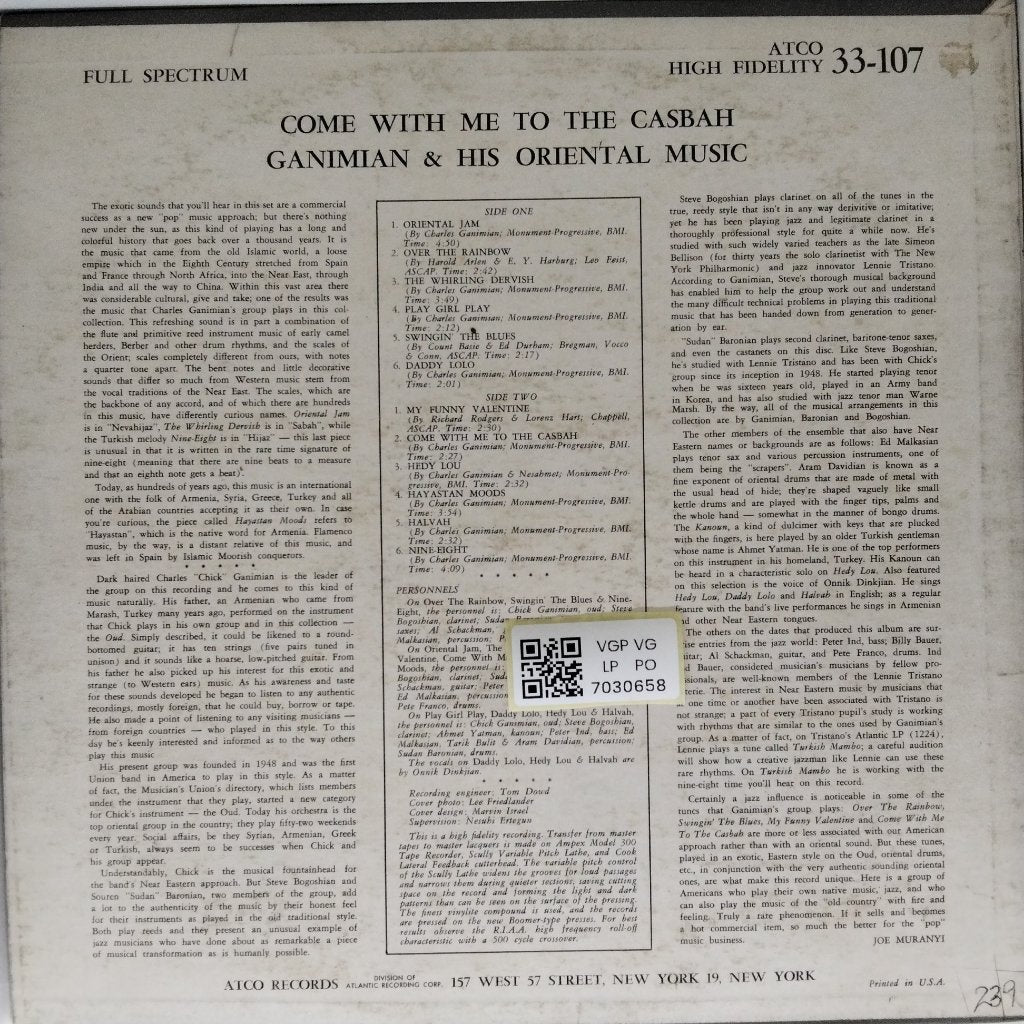 Ganimian & His Oriental Music - Come With Me To The Casbah (Vinyl)