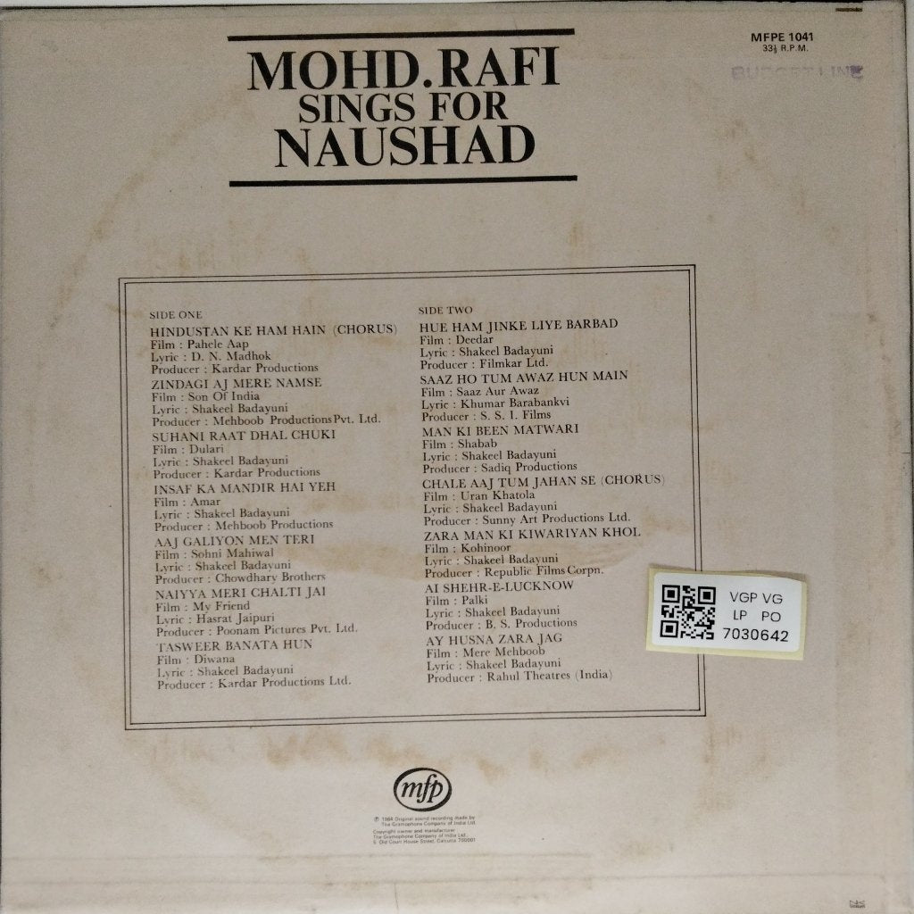 Mohd. Rafi - Mohd. Rafi Sings for Naushad (Vinyl)