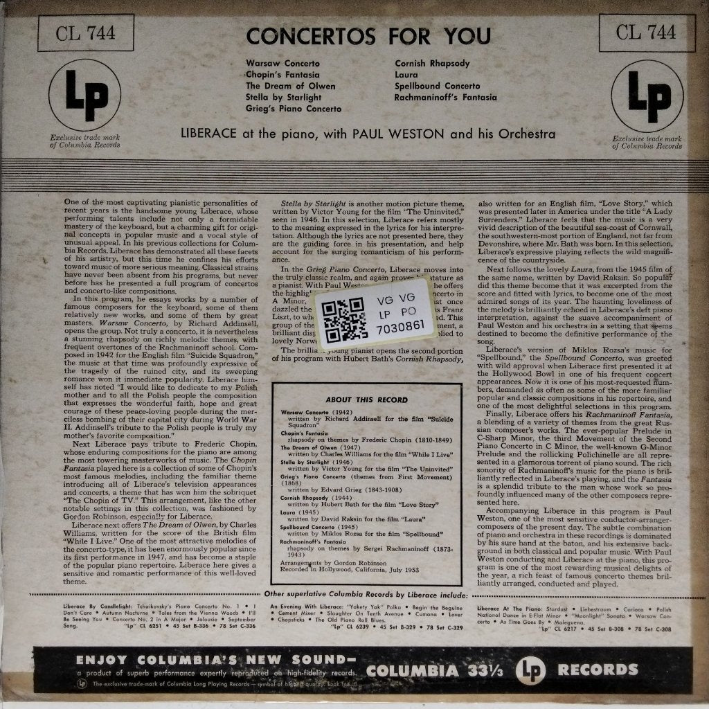 Liberace, Paul Weston - Concertos for You (Vinyl)