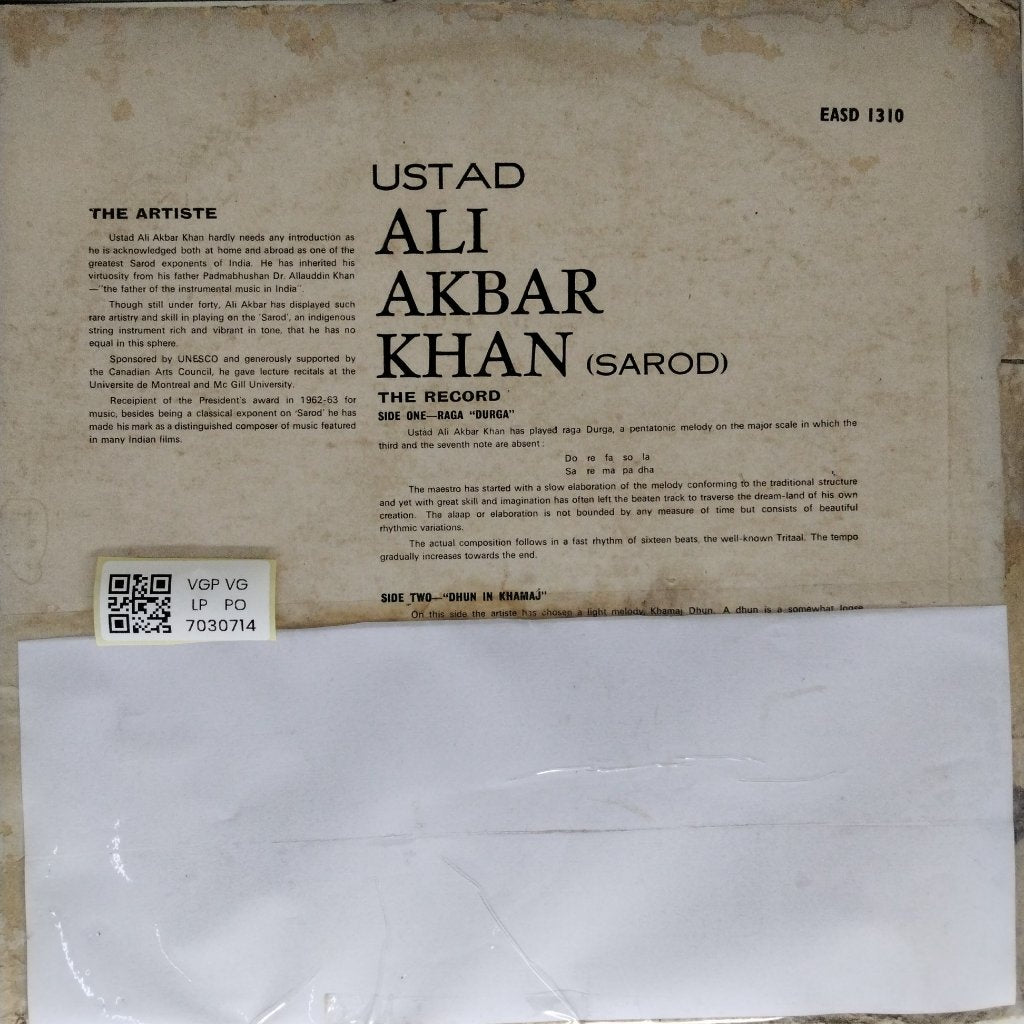 Ali Akbar Khan - Raga • Durga • Dhun in Khamaj (Vinyl)