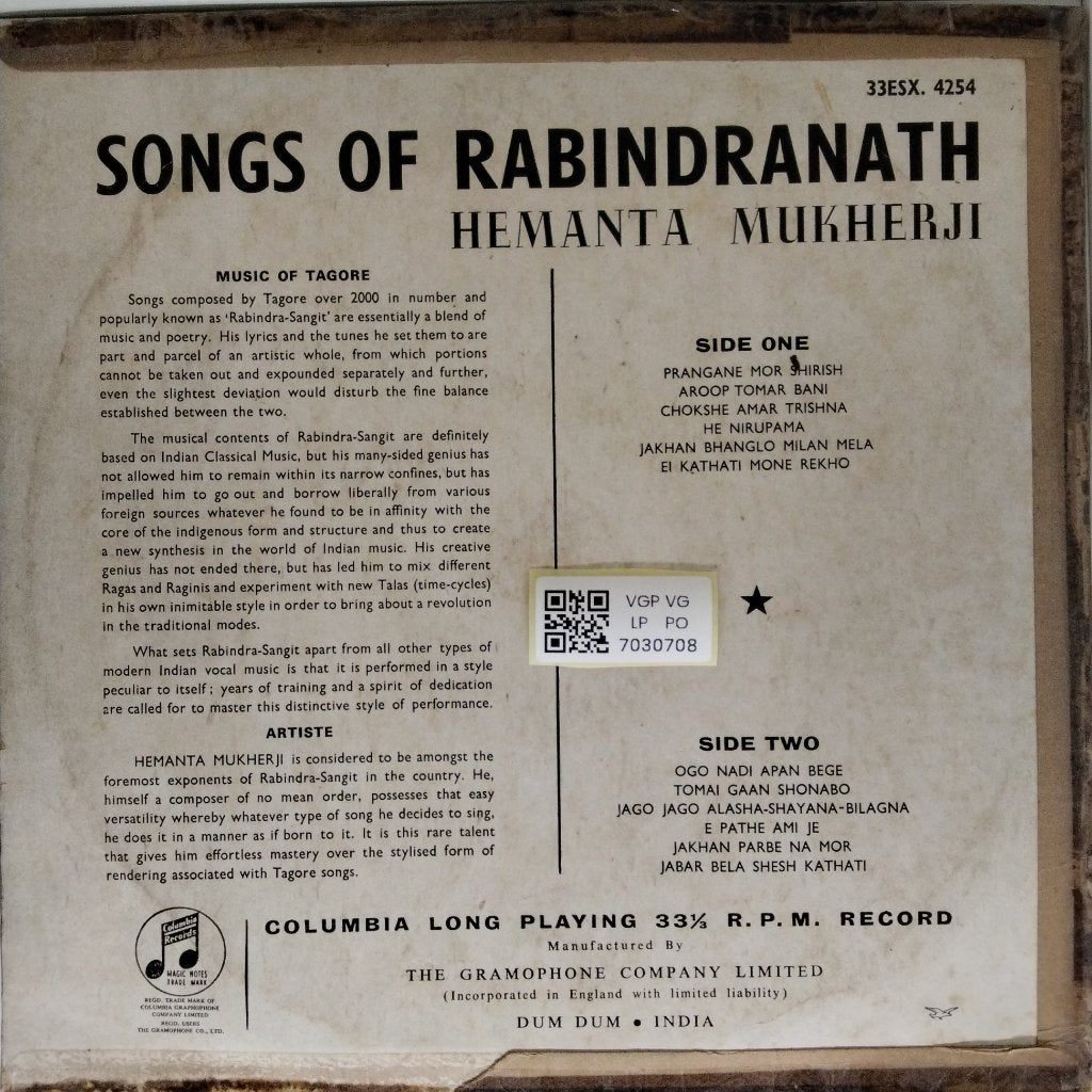 Hemanta Mukherji - Songs of Rabindranath (Vinyl)