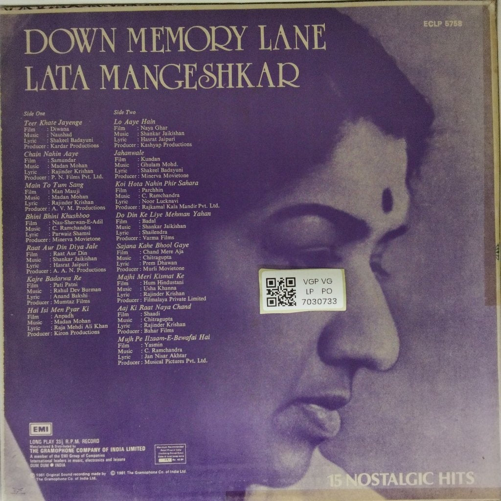 Lata Mangeshkar - Down Memory Lane (Vinyl)