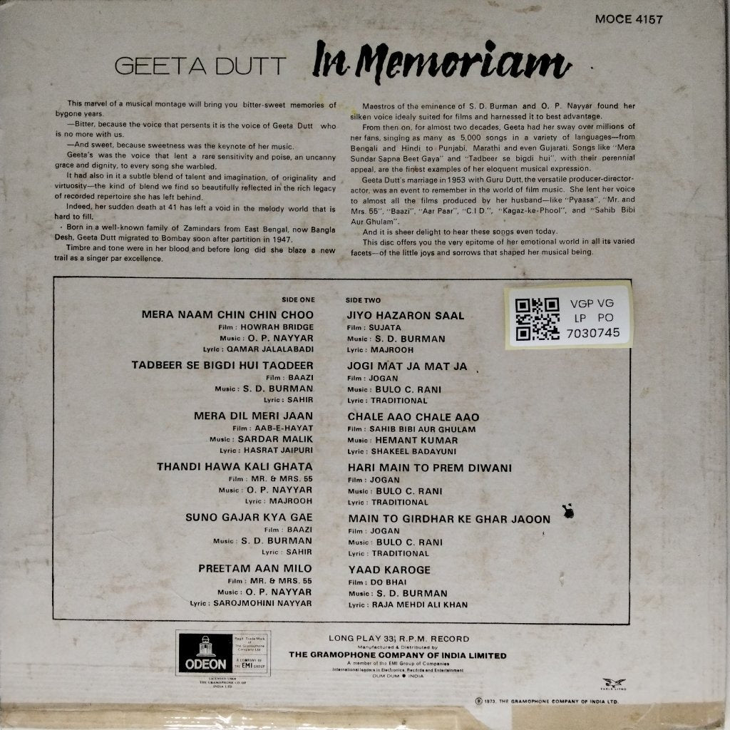 Geeta Dutt - In Memoriam (Vinyl)