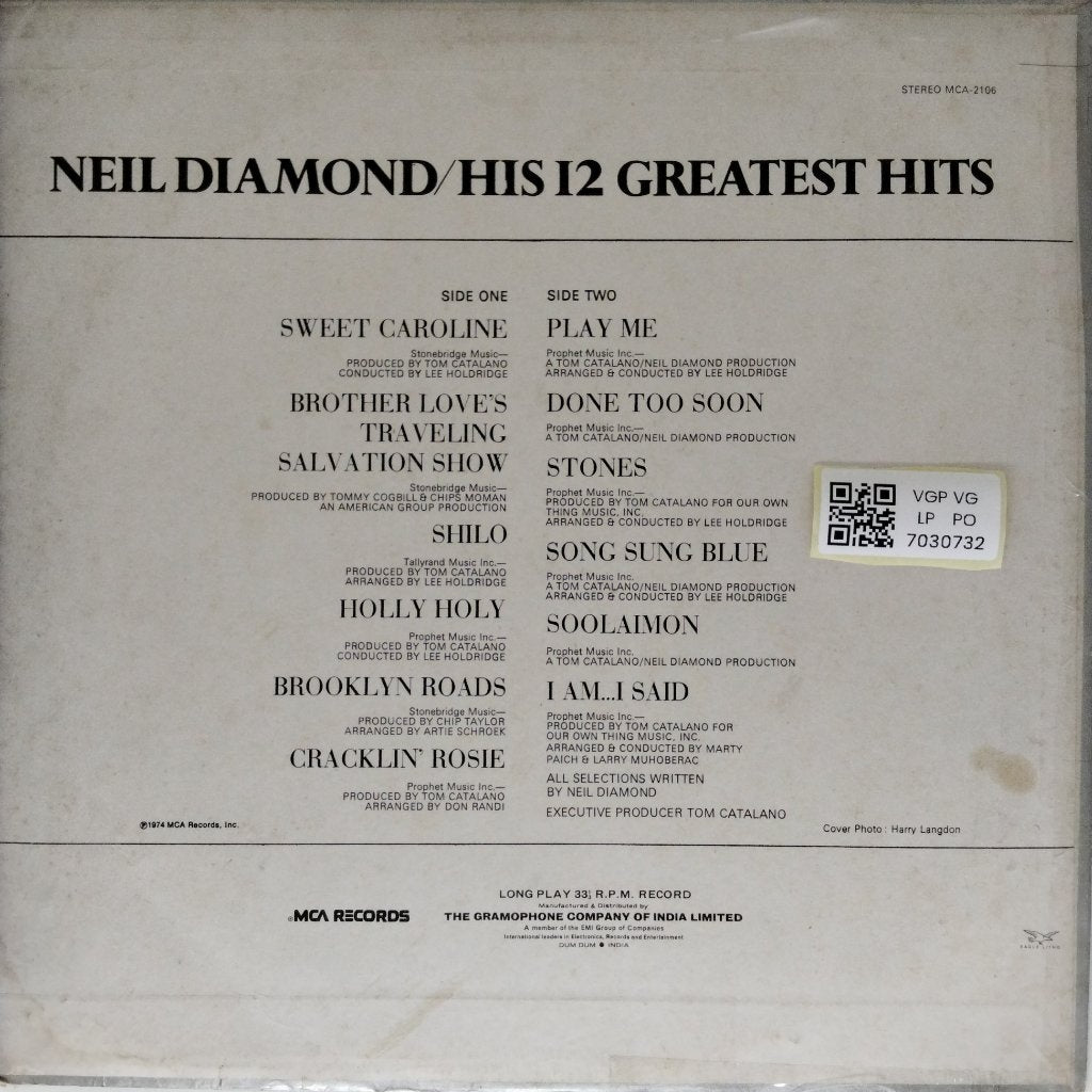 Neil Diamond - His 12 Greatest Hits (Vinyl)