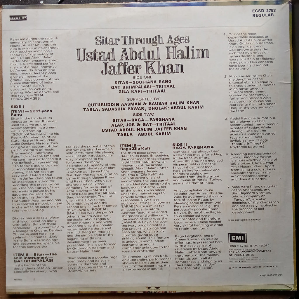 Abdul Halim Jaffer Khan  - Sitar Through Ages (Vinyl)